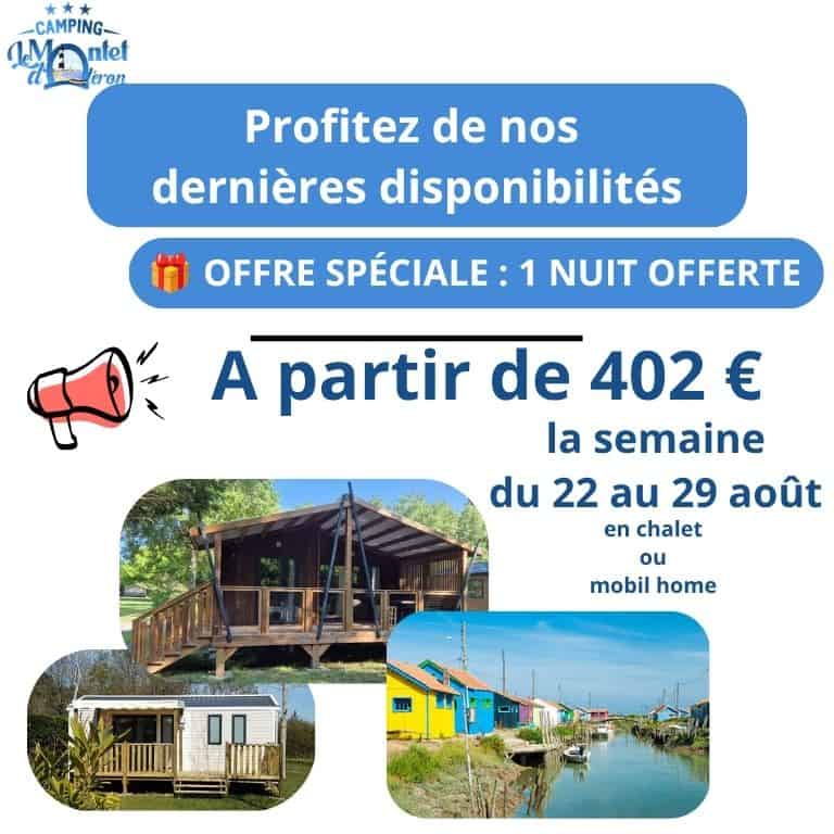 Offre spéciale camping Le Montet d'Oléron, chalet et mobil-home